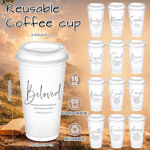 FoldTier 12 Pcs Church Gifts Inspirational Christian Coffee Cups Bulk Religious Gifts 16 oz Reusable Plastic Bible Verse Tumbler with Lid Straw Scripture Drinking Cup(Clear Color) - color: Clear Color
