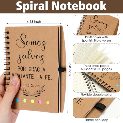 Resurhang 20 Set Spanish Christian Gifts Bulk for Father Religious Notebooks with Bible Verse Pen, Inspirational Spiral Prayer Journal Notepad Church Gifts for Women Men Sunday School (Brown)