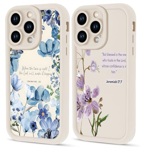 2 Pack Stylish Jesus Christian Flower Phone Cases for iPhone 14 Case Bible Verses Designed Shockproof Soft Protective for Women Men Cover Funda for iPhone 14 6.1 Inch - color: White, size: for iPhone 14