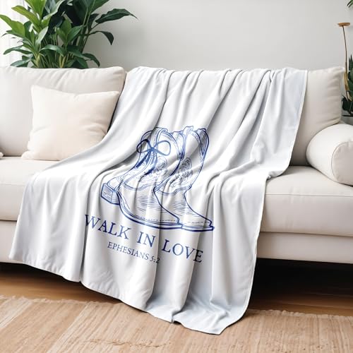 Blue Christian Western Blanket, Cowgirl Gifts for Women, Walk in Love Religious Bible Verse Western Cowgirl Throw Blankets for Girly Room Bedroom Dorm Apartment Couch Sofa, 50x60 Inches - color: Cowgirl