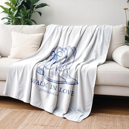 Blue Christian Western Blanket, Cowgirl Gifts for Women, Walk in Love Religious Bible Verse Western Cowgirl Throw Blankets for Girly Room Bedroom Dorm Apartment Couch Sofa, 50x60 Inches - color: Cowgirl