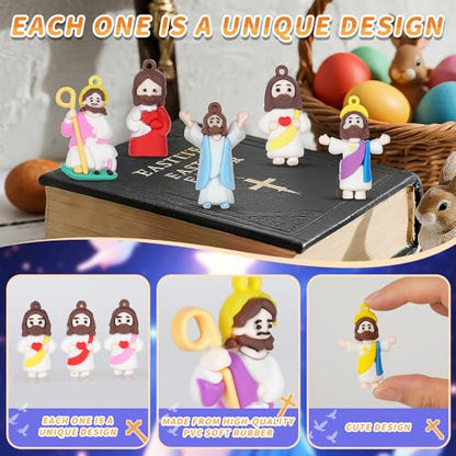 Little Jesus Figures to Symbolize Jesus Loves You, 60 Pcs Mini Jesus Figurines in Bulk for Hide and Seek Religious Party Favors Sunday School Baptism Gifts - color: Jesus Blue