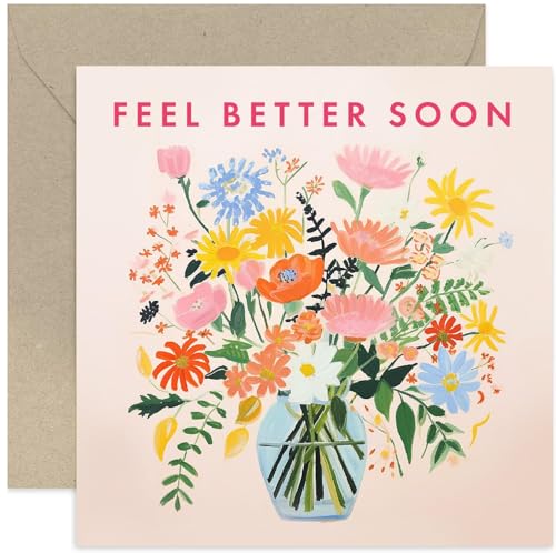 Old English Co. Floral Feel Better Soon Card for Female Friend - Thinking of You Card for Her - Flower Bouquet Get Well Soon Gift - Accident, Operation, Surgery, Unwell | Blank Inside with Envelope