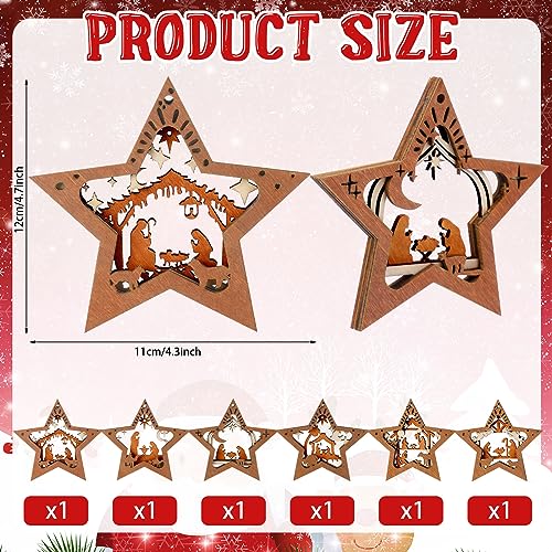 Bucherry 6 Pcs Wooden Christmas Nativity Scene Ornaments Bulk,Classic Style - style: Classic