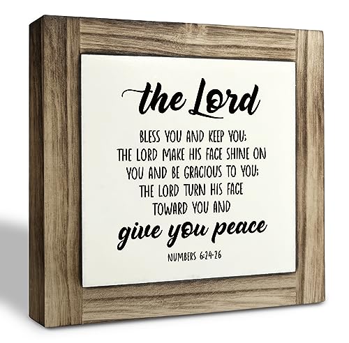 Christian Sign, Box Wood Plaques Desk Décor, Numbers 6:24-26, Bible Verse Sign, Table Art Signs, Home Decor, Religious Scripture Encouragement Gifts, The Lord Bless You and Keep You - Numbers 6:24-26 - color: Style9