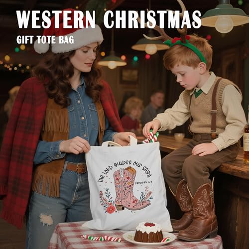 Christian Canvas Tote Bag, Western Cowboy Boot Bible