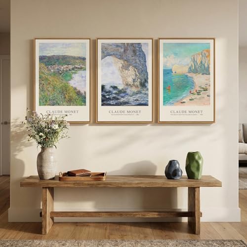 3 Piece Large Framed Monet Landscape Wall Art for Living Room, 16x24 Inch - color: green gray 2, size: 16"W x 24"Hx3Pcs