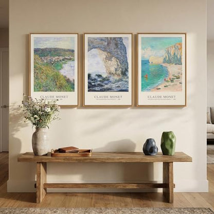 3 Piece Large Framed Monet Landscape Wall Art for Living Room, 16x24 Inch - color: green gray 2, size: 16"W x 24"Hx3Pcs