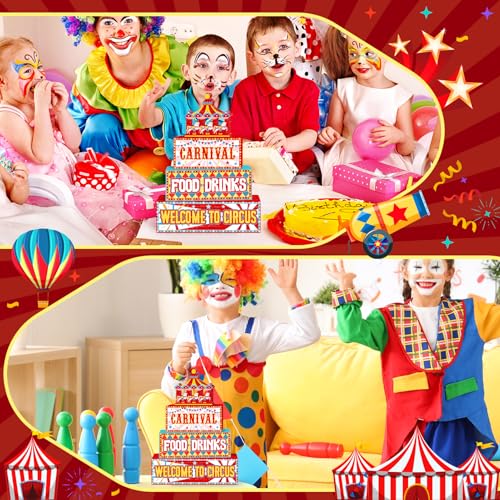 Britimes Tiered Tray Decor Set, 4 Pack, Wooden Table Sign, Carnival - style: Circus Carnival