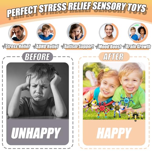 4Pcs Transformable Fidget Spinners for Kids Fidget Toys Teens Adults Quiet Airplane Road Trip Travel Activities Essential Autism ADHD Easter Basket Stuffers Gifts for Boys Girls Toddlers C - color: 4 Pcs - C - Robot