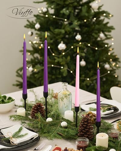 Viyffo Advent Taper Candles 10 Inch 4 Pack Unscented Smokeless - color: 10 Inch Purple and Pink Advent