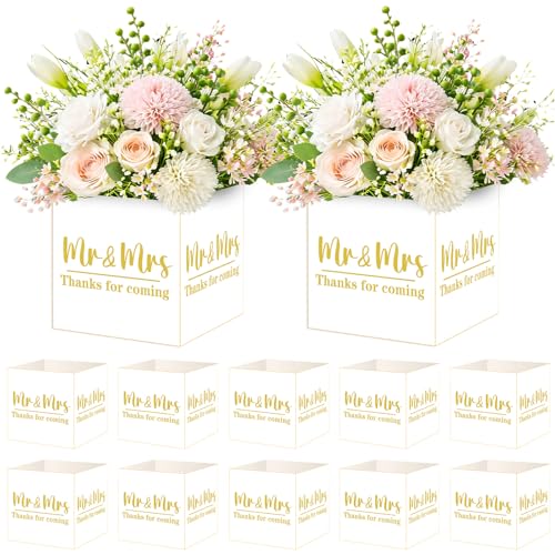 Cinrobiye 24 Pcs Wedding Centerpieces for Tables, Mr & Mrs Centerpiece Boxes for Wedding Reception Decorations, Bridal Shower, Engagement Party, Baby Shower, Wedding Favor and Table Decor - color: White2