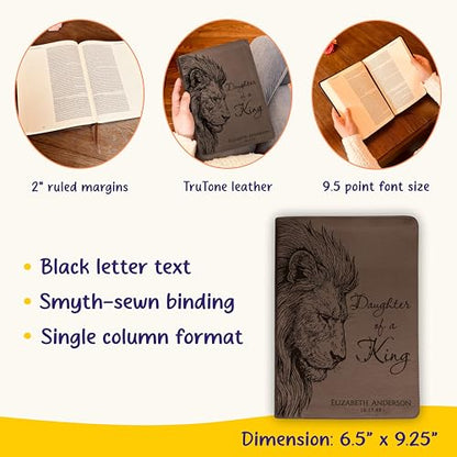 STARKENBURG COMPANY Personalized ESV Journaling Bible, Daughter of a King Lion Design, Custom Engraved Name, Christian Gift, Baptism Gift, Bible Gift for Her