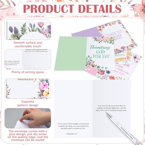 Gersoniel 36 Sets Pastor Appreciation Cards, with Envelopes, Floral - style: Floral