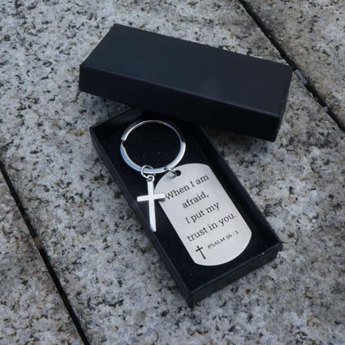 Inspirational Scripture Keychain with Cross - Bible Verse Matte Key Chain Religious Gift for Christian - style: Psalm 56:3