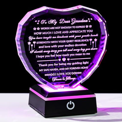 Arikyrist Gifts for Grandma with Colorful Light Base Great Grandma Birthday Gifts from Granddaughter Crystal Keepsake Best Gift Idea for Grandmother on Mother's Day Christmas Valentines - color: Grandma Gifts + Light Base
