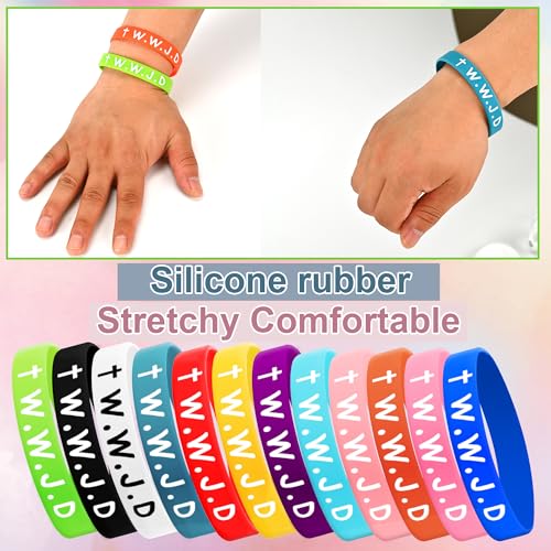 24Pcs WWJD Rubber Bracelets 12 Colors Christian Religious Bands for Favors - style: 24 Pack