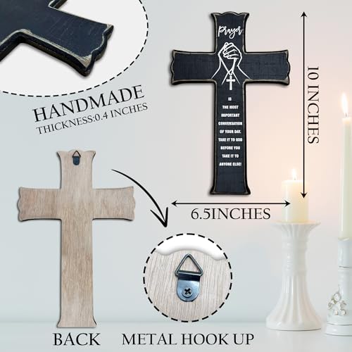 Cross Wall Decor - Black Scripture Wooden Cross For Wall - Gothic Wooden Hanging Signs Easter Decor for Home Office Church Baptism - Christian Gifts for Men Women (Prayer) - A09 - color: Prayer