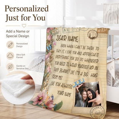 Custom Blanket for Women, Personalized Flower Throw for Sofa - color: Pink