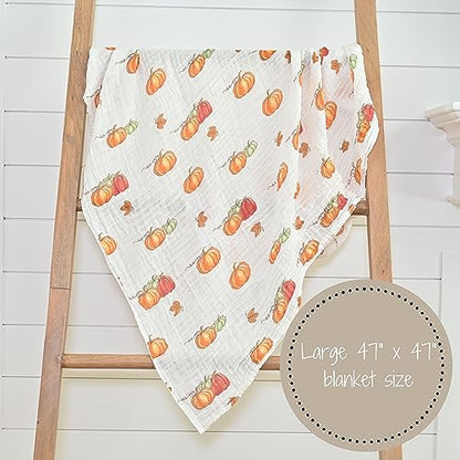 LollyBanks Muslin Swaddle Blanket, 47 x 47 in, Newborn Receiving Blanket - color: Pumpkin'pie