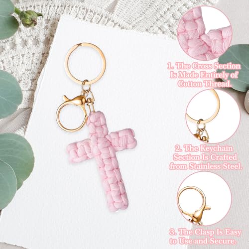 Knit Cross keychain Christian Gifts for Women Men Religious Gifts Bohe Backpack Charms Christian Keychain - color: Pink