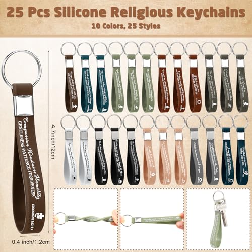 Feifeiya 25 Sets VBS Christian Church Gifts Bulk Bible Verse Plastic Gel Pen Religious Silicone Keychains Scripture Bookmarks for Men Women Empowerment Sunday Study Group Gifts(Black) - color: Black