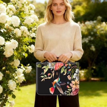 Bible Cover for Women Large PU Leather Zippered Bible Case with Handle and Flower Hummingbird Design, Christian Bible Cover for Girls & Women, Cover Fits Standard 9.5"x7.5"x2.3" Bible - color: Flower Hummingbird