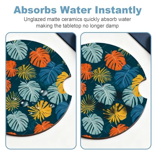 Ceramic Car Cup Holder Coasters Set of 2, 2.56 in Blue Maple Leaf - color: Blue Maple Leaf