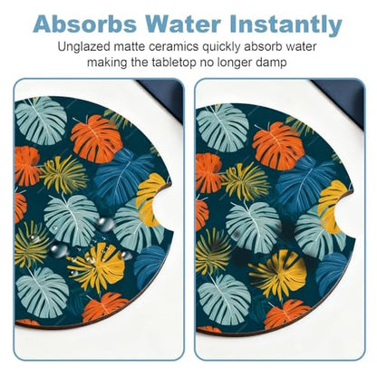 Ceramic Car Cup Holder Coasters Set of 2, 2.56 in Blue Maple Leaf - color: Blue Maple Leaf