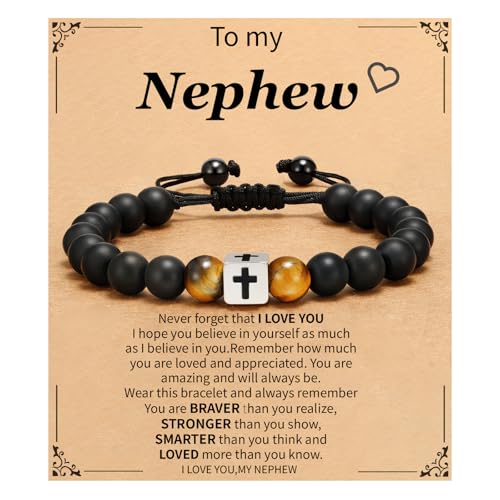 Cross Bracelet Beads Christian Bracelet for Boys Birthday Religion Gifts - style: Nephew