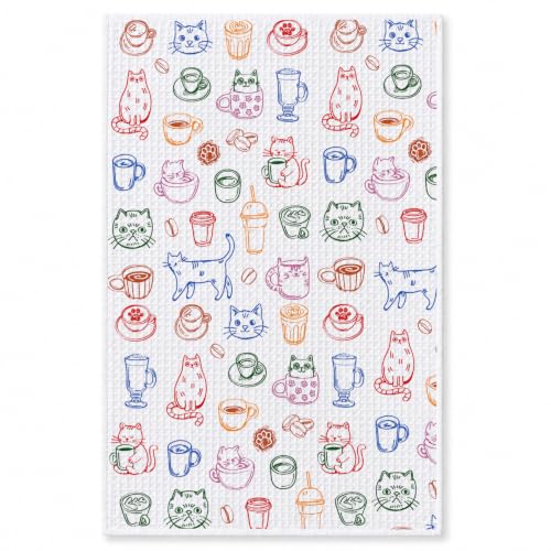Cat Coffee Lover Kitchen Hand Towels 16x24 Inch - color: Cat Coffee