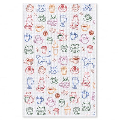 Cat Coffee Lover Kitchen Hand Towels 16x24 Inch - color: Cat Coffee