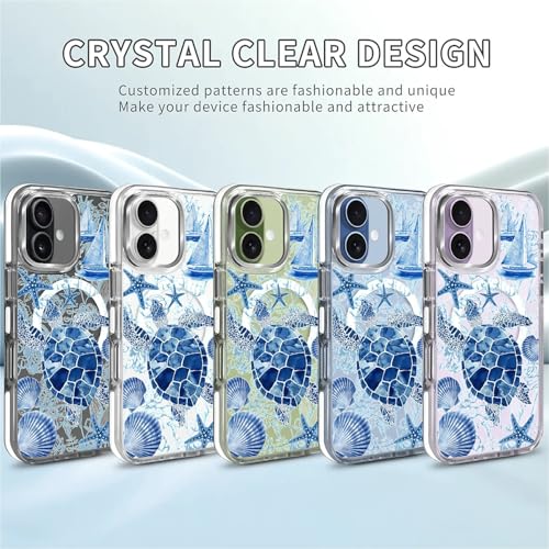 for iPhone 17 Case [Compatible with Magsafe],Girls Women Clear Magnetic Case Silicone Shockproof Protective Cover with Pattern Blue Sailing Sea Turtle - color: Blue Sailing Sea Turtle, size: iPhone 17