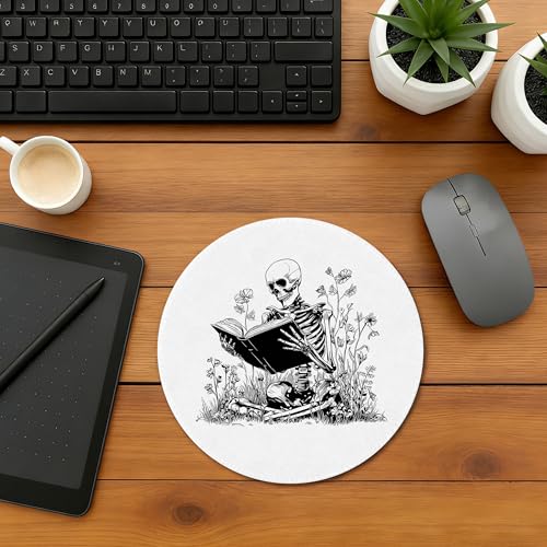 Funny Skeleton Mouse Pad,Skeleton Reading Book Mousepad Mouse Mat with Non-Slip Rubber Base for Home Office Desk Accessories, Goth Mouse Pad,Aesthetic Office Supplies,7.9x7.9 Inch - color: Color-12