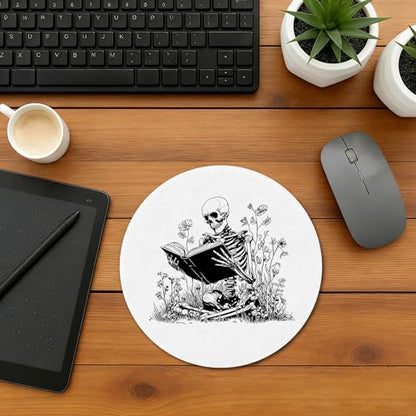 Funny Skeleton Mouse Pad,Skeleton Reading Book Mousepad Mouse Mat with Non-Slip Rubber Base for Home Office Desk Accessories, Goth Mouse Pad,Aesthetic Office Supplies,7.9x7.9 Inch - color: Color-12