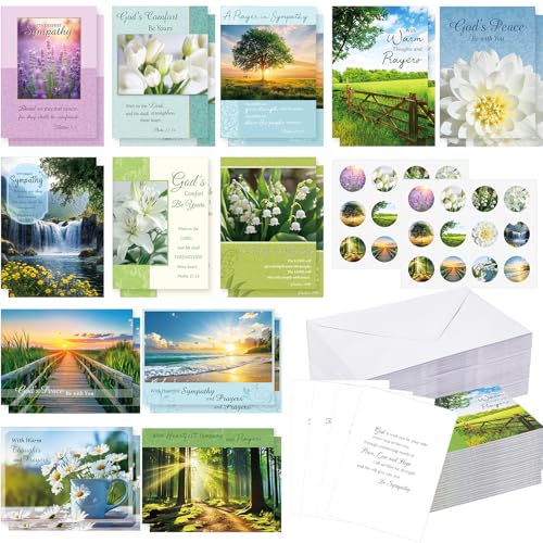 Motiskyy 24 Pack Religious Sympathy Cards with Envelopes Christian Sympathy Cards Bulk with Scripture Assorted Condolences Set for Express Your Prayer Condolences 4.5 x 6.2 inch