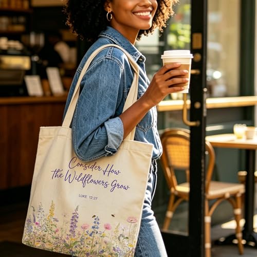 Christian Bible Tote Bag for Women Shopping Work Church with Inner Pocket - color: Beige 09
