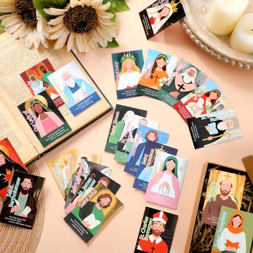 Motiskyy 120 Pcs Catholic Gift Catholic Prayer Card with Saint Stories - style: English Colorful Style