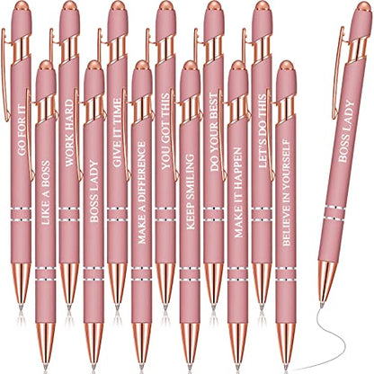 Zonon 12 Pcs Inspirational Pens, Motivational Ballpoint Pen Gifts for Women - color: Rose Gold, style: Boss Lady