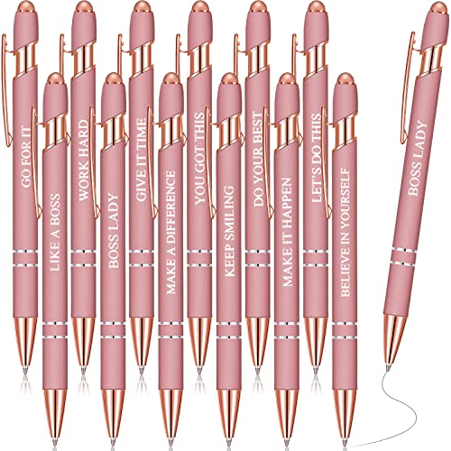 Zonon 12 Pcs Inspirational Pens, Motivational Ballpoint Pen Gifts for Women - color: Rose Gold, style: Boss Lady