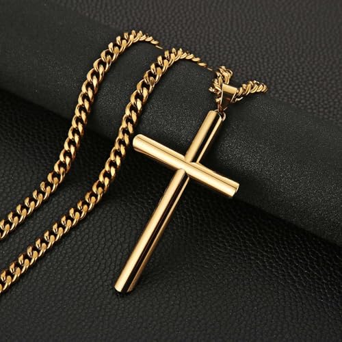 HZMAN Large Stainless Steel Christian Faith Cross Necklace for Men - color: Gold-2