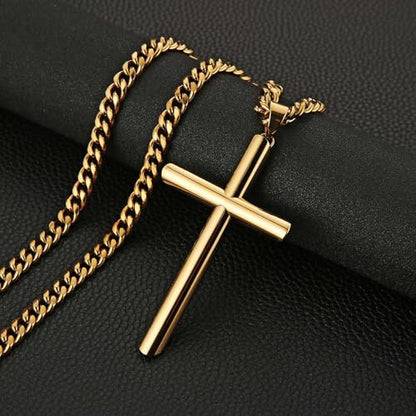 HZMAN Large Stainless Steel Christian Faith Cross Necklace for Men - color: Gold-2