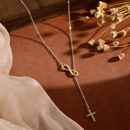 Cross Necklace for Women 14K Gold Silver Plated Small Cross Necklace Dainty Cross Pendant Choker Simple Trendy Cute Sideway Cross Charm Chain Necklaces for Women Trendy Christian Baptism Religious Faith Jewelry Gifts - size: Gold-151