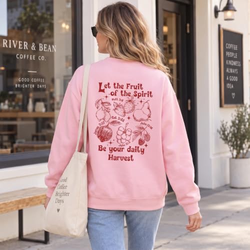 Womens Christian Faith Bible Verse Fruit of The Spirit Sweatshirt - color: Pink, size: X-Large