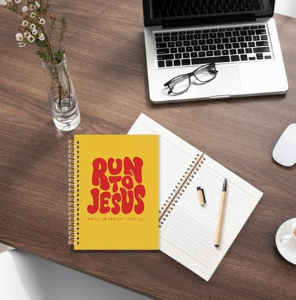 Red and Yellow Christian Spiral Notebook, Run to Jesus Bible Verse Journal, Religious Scripture Journals for Writing, Bible Notebooks for Note Taking, Church Notes Journal, 5.5x8.3 Inch - color: God-Red and Yellow