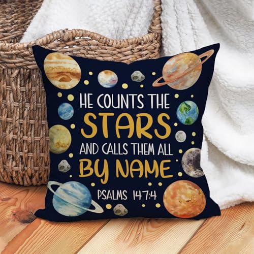 Fahrendom Christian Space Planets Decorative Throw Pillow Cover 18 x 18