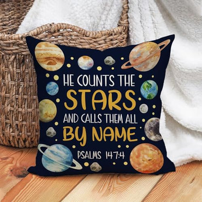 Fahrendom Christian Space Planets Decorative Throw Pillow Cover 18 x 18