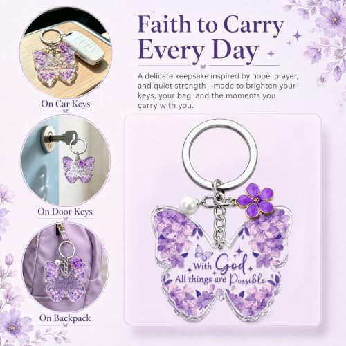 Purple Keychain Butterfly Keychains for Women Bible Verse Keychains