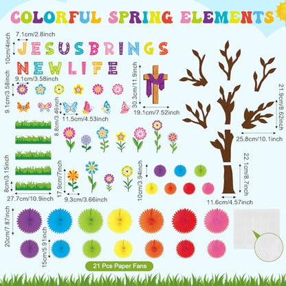 Gersoniel 76 Pcs Back to School Bulletin Board Decorations Christian Classroom Bulletin Boards 3D DIY Paper Fans Tree Cutouts Jesus Religious Cross Decor for First Day of School Wall Decor Supplies - style: Spring