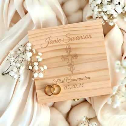 Personalized First Communion Wooden Jewelry Keepsake Box for girls - color: style-3